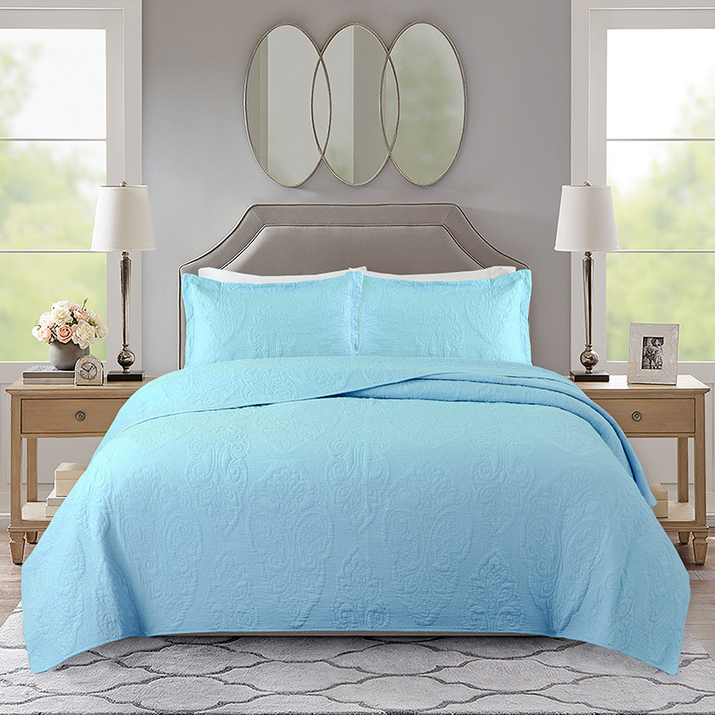 水洗棉床盖三件套夹盖毯绗缝床盖棉棉美床棉质绣花三件套