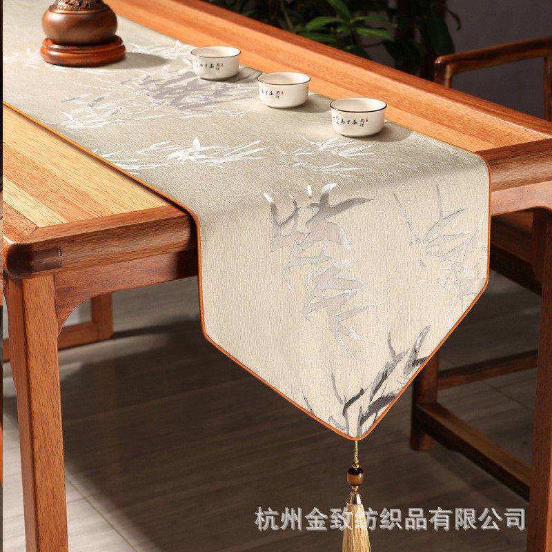 新中式茶客中国风禅意桌布电视柜长条盖布桌旗厅餐桌防滑轻奢批发