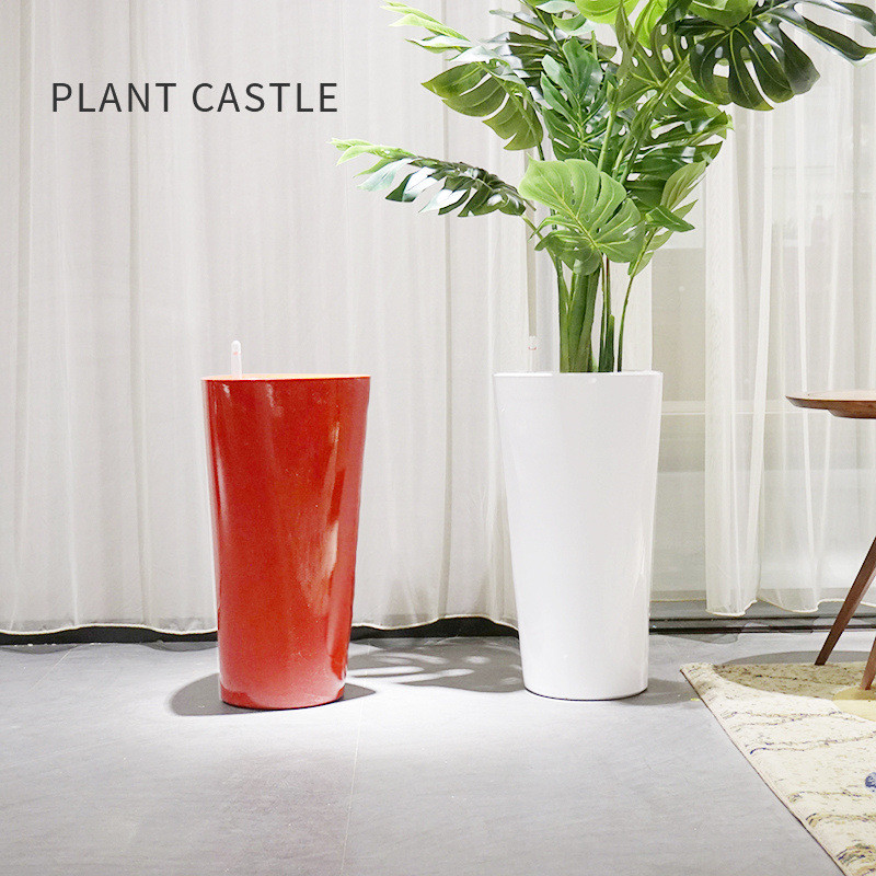 热销莱之秀千树脂自吸水花盆植物现代简约高档桶大号瘦高细高盆