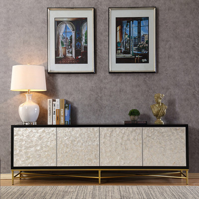 美式玄关柜入门餐边柜黑色后现代贝壳轻奢风简约鞋柜创意别墅边柜