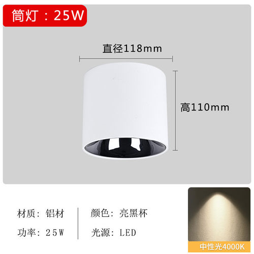 简顿明装筒灯客厅卧室餐厅防眩无主灯照明免开孔吸顶吊线天花筒灯
