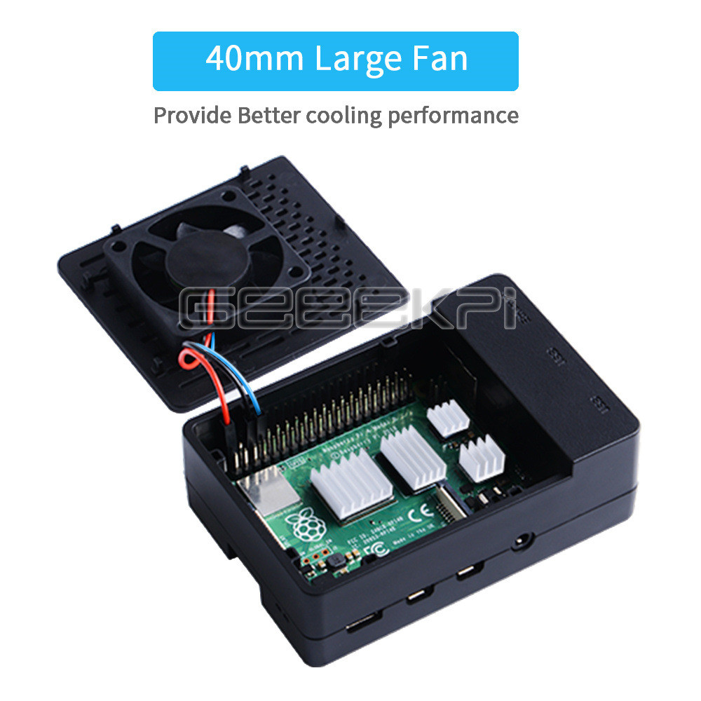 适用于树莓派RaspberryPi4B轻薄黑色ABS塑料保护带调速风扇外壳