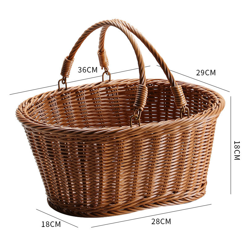 春游篮子编织野炊手提篮郊游踏青购物篮户外仿藤编塑料野餐篮露营