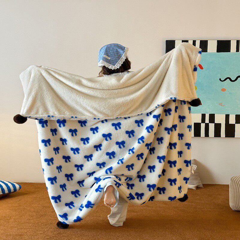 盖毯多巴胺毛球兔兔绒毛毯披肩毯单人冬季加厚沙发少女心午睡毯子