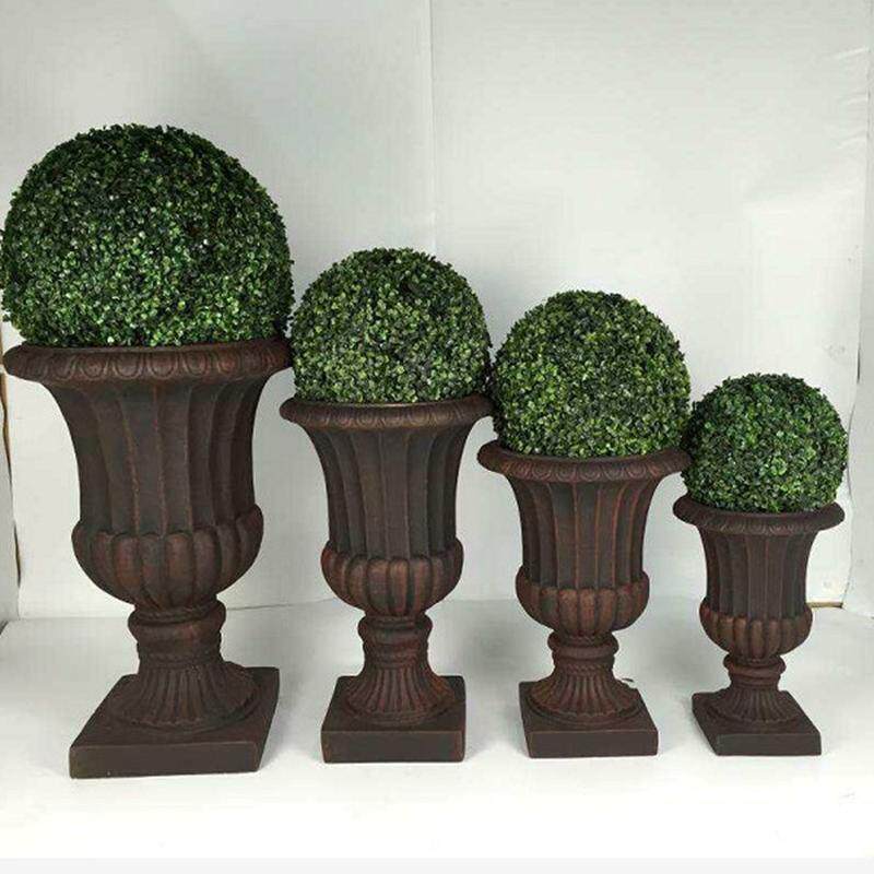 花园竖纹园艺氧化镁花盆菱形街道种植高脚酒杯水泥花器厂家批发