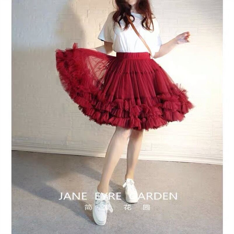 红色蛋糕裙短款女半身网纱裙2023秋季新品显瘦百搭A字蓬蓬裙,女装/女士精品,半身裙,淘宝优惠券,粉丝福利购,淘宝优惠卷