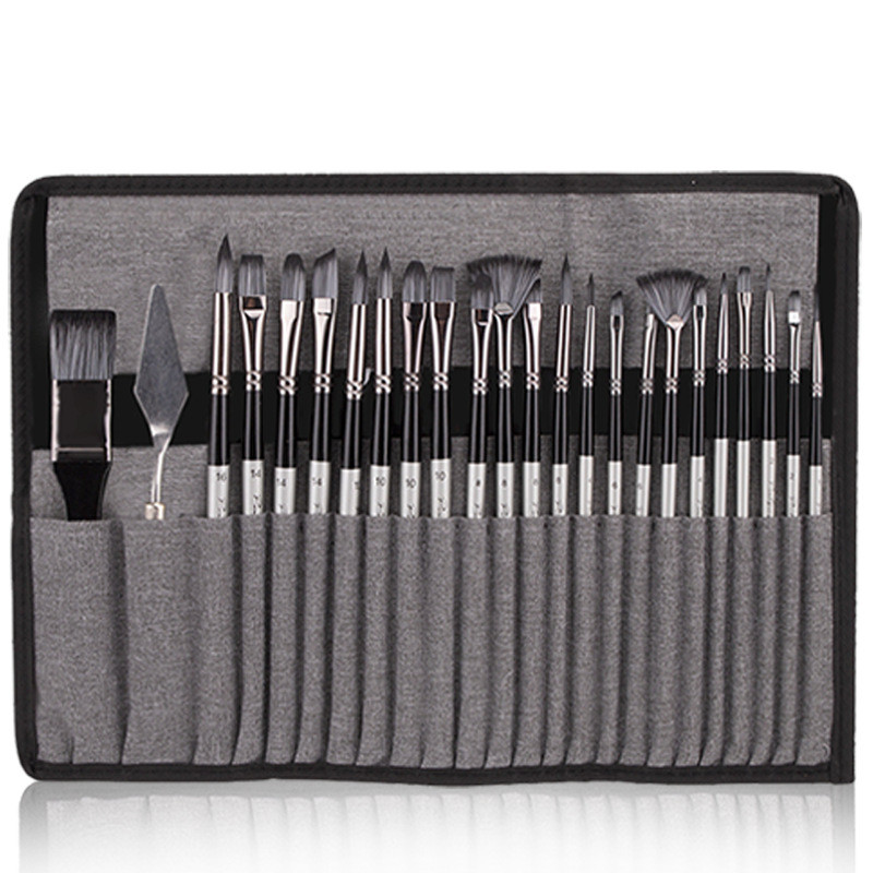 新款水粉丙烯画笔套装24件笔套装尼龙毛绘画笔扇形布包油画刷