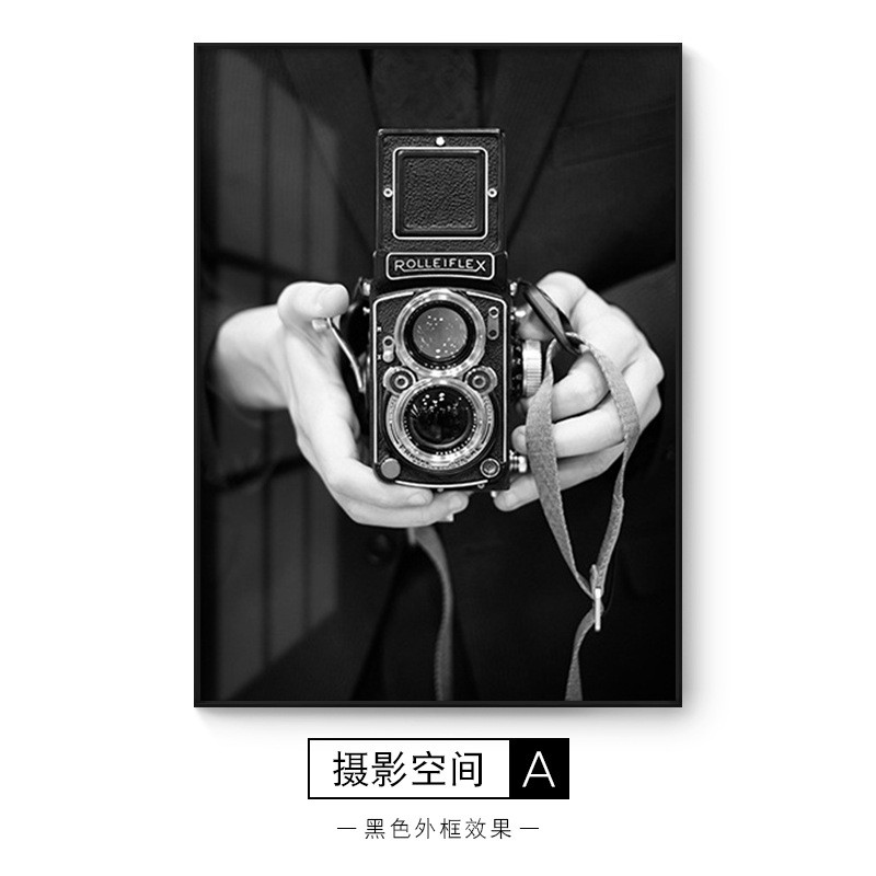 简约现代卧室装饰画个性黑白照相机壁画摄影人物挂画背景墙样板房