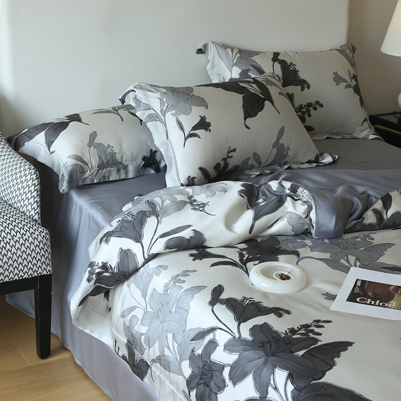 60s天丝四件套莱赛尔纤维凉感丝滑被套床单美式4件套夏季冰丝复古