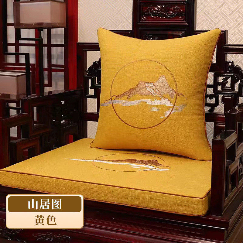 山居坐垫新中式实木沙发图罗汉床五件套红木家具抱枕圈椅餐椅垫