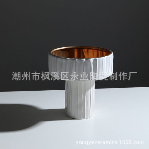 现代极简白金陶瓷花瓶创意折纸时尚北欧酒店样品间家居工艺品摆件