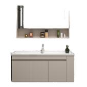 小户型浴室柜组合奶油风实木50宽44窄边一体陶瓷盆卫生间洗漱台