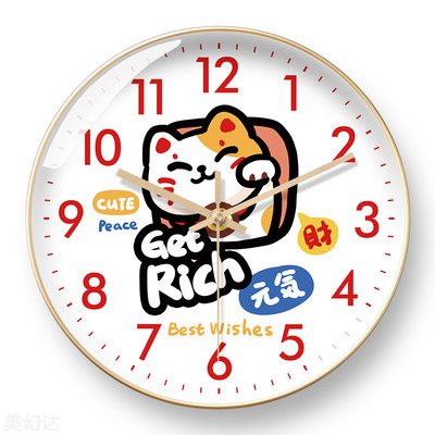 招财猫挂钟日式钟表可爱卡通店用商用客厅时钟挂墙电波钟自动对时