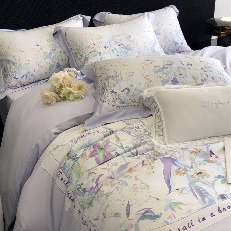 秋冬保暖100支天丝棉磨毛床单四件套轻奢高端数码田园印花被套床