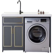 2f太空铝洗衣柜陶瓷台盆阳台洗衣池石英石切角一体洗衣盆带搓板