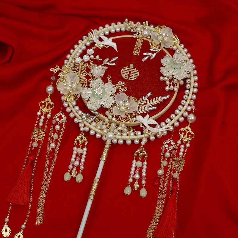 婚礼秀禾喜扇中式新娘结婚伴团扇手工diy材料包扇子闺蜜手手持礼