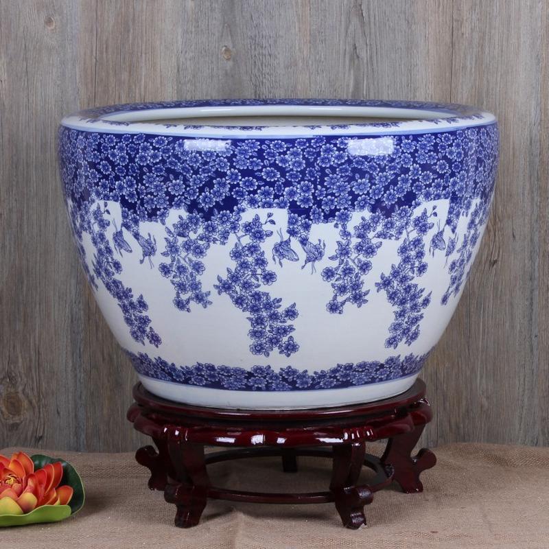 景德镇陶瓷鱼缸厂家批发清明上河图青花瓷金鱼缸陶瓷碗莲盆工艺品