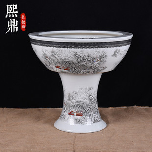 陶瓷落地立柱式鱼缸碗莲睡莲大号盆养鱼盆乌龟荷花缸家用造景摆件