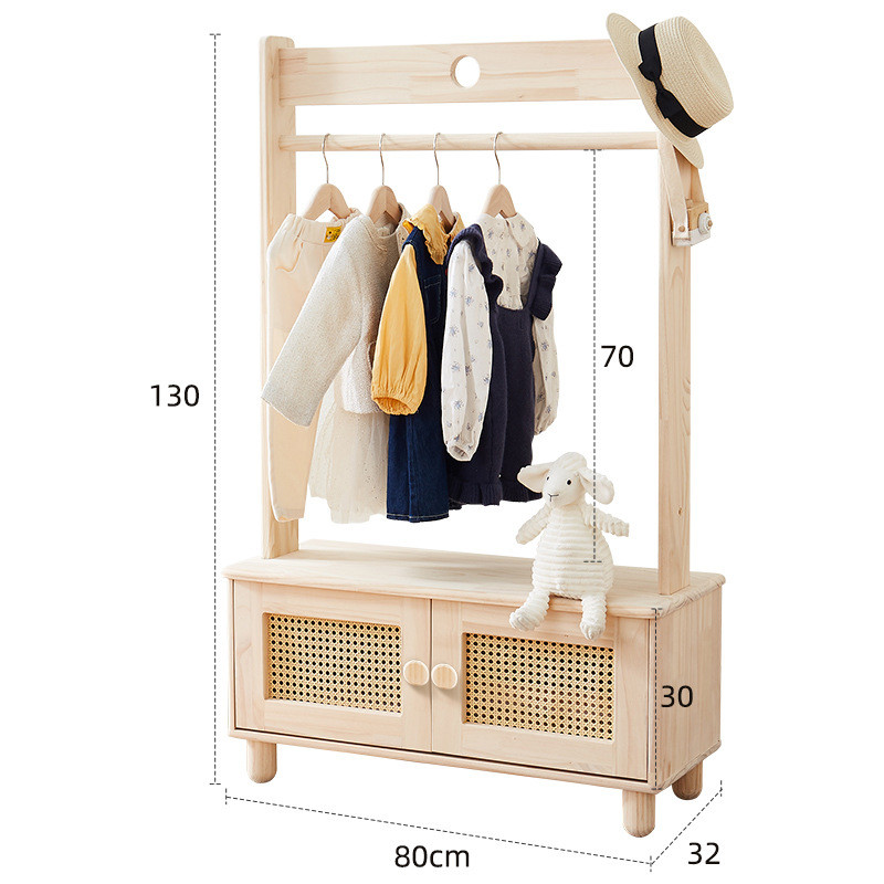 儿童新品衣帽架实木衣架简易衣柜卧室房间衣架柜子一体挂衣架落地