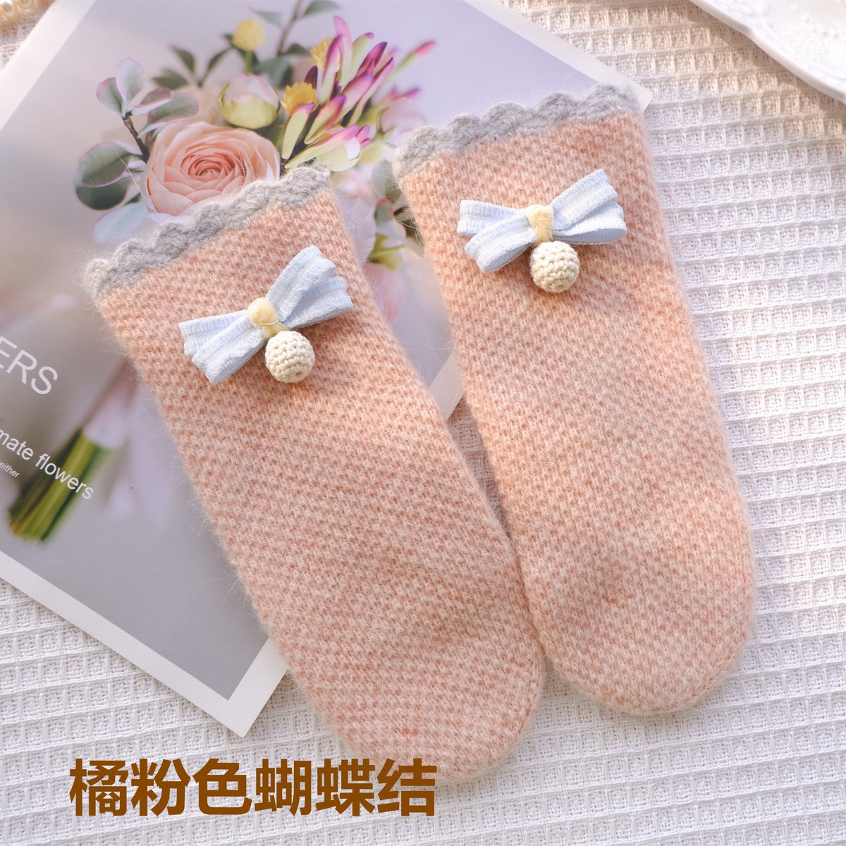 手套冬天女可爱韩版加厚双层软妹甜美兔羊毛针织秋冬日系挂脖全1