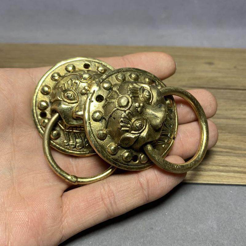 古玩古董收藏仿古真品老物件老式黄铜门环小号杂项门环扣兽头门环
