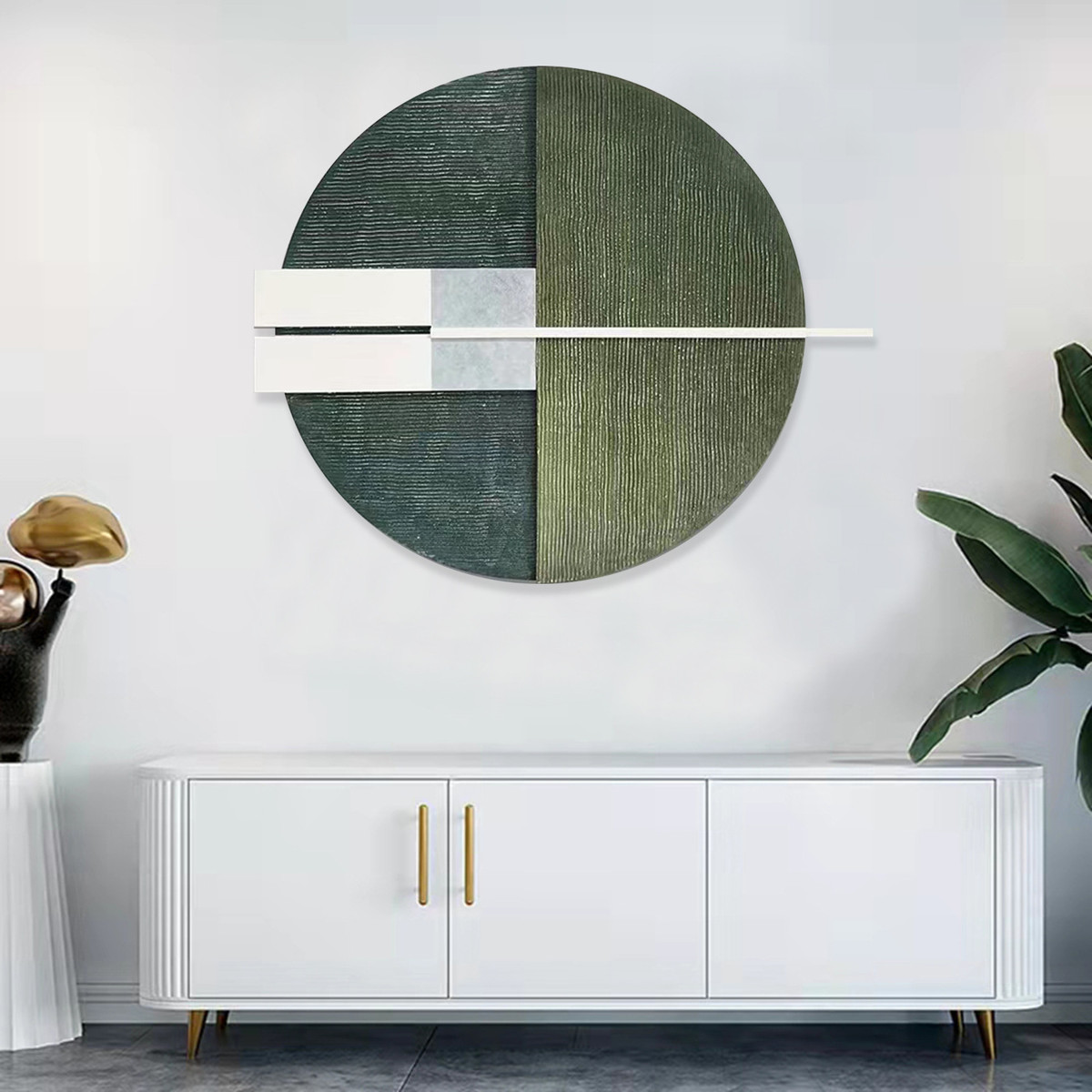 客厅装饰画立体现代简约手绘肌理圆形轻奢挂画玄关卧室实物装置画