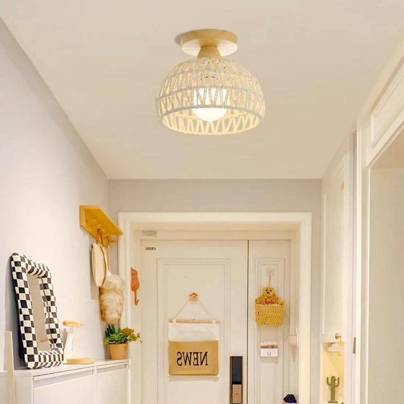 藤艺复古过道吸顶灯简约现代日式田园入户玄关走廊灯原木风阳台灯,家装灯饰光源,客厅吸顶灯,淘宝优惠券,粉丝福利购,淘宝优惠卷