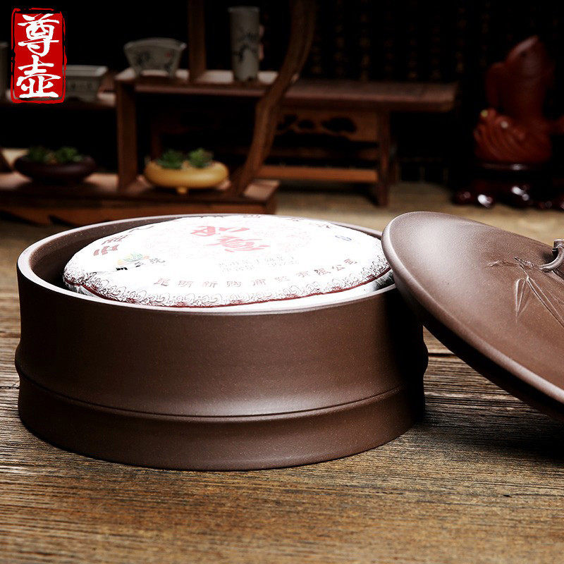 尊壶紫砂茶叶罐普洱七子茶饼密封防潮储存茶罐包装盒用陶瓷罐子
