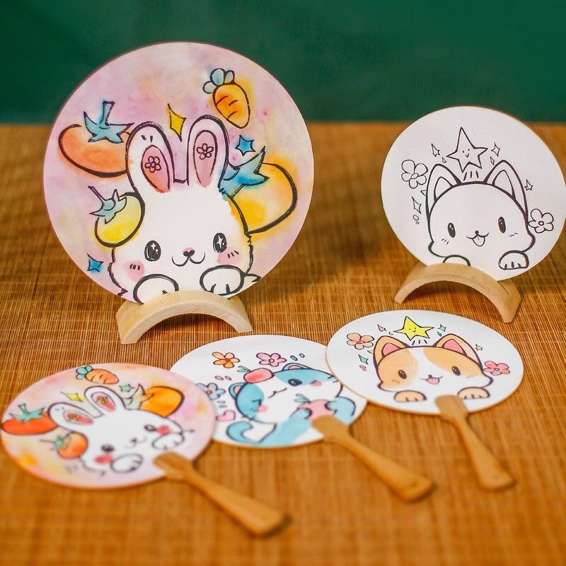 空白团扇水彩纸绘画扇材料包手绘可作画宫扇圆扇子熟绢带颜料画笔,居家日用,扇子,淘宝优惠券,粉丝福利购,淘宝优惠卷