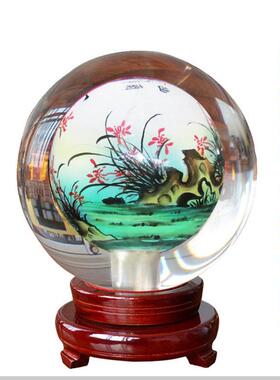 内画水晶球富贵牡丹花开富贵礼品水竹多图客厅办公桌摆件山工艺品