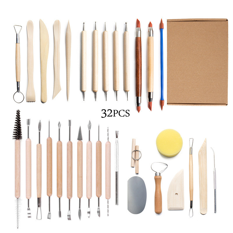 陶艺工具32装件套雕刻刀粘土泥塑工具橡皮点钻笔细节七本针