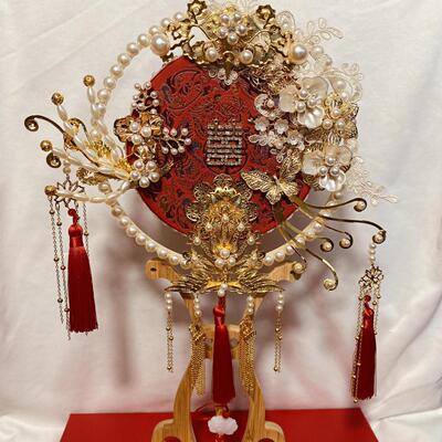 热销古风喜扇红色结婚手捧扇秀禾新娘团扇成品diy材料包宫扇中式