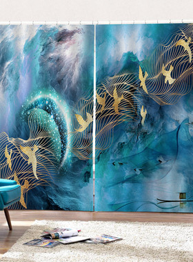 遮光印花打孔3d数码定制欧美窗帘外贸窗帘成品直供定制