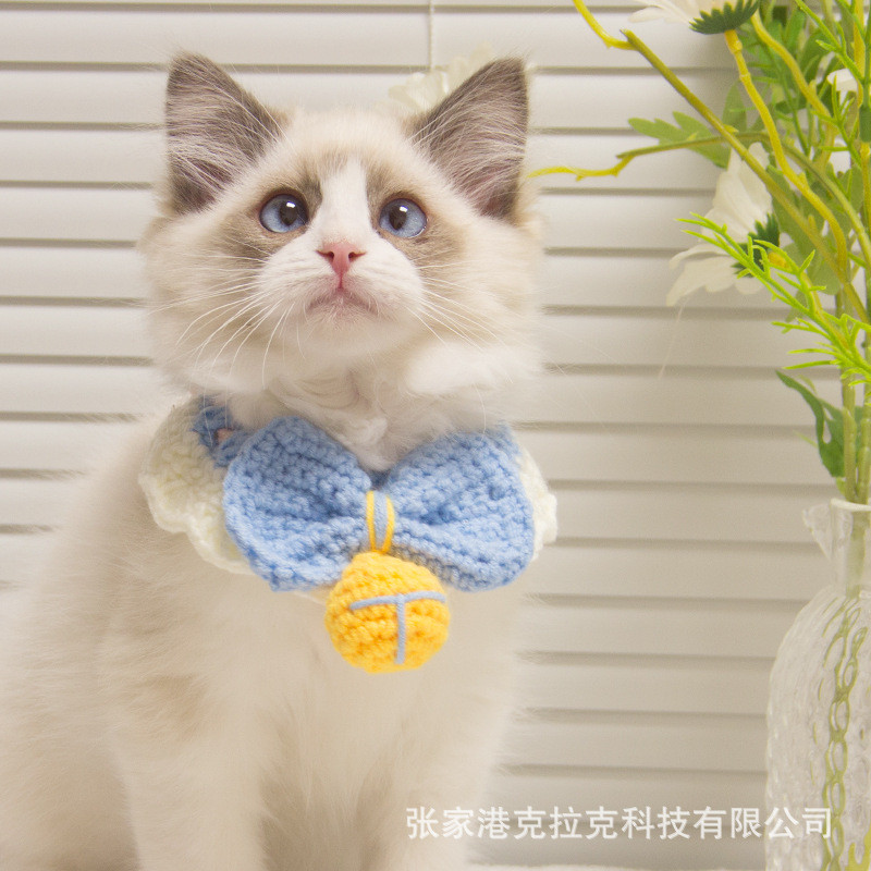 蝴蝶结猫咪狗狗围脖饰品毛线手工编织钩织围脖口水巾可爱配饰项圈