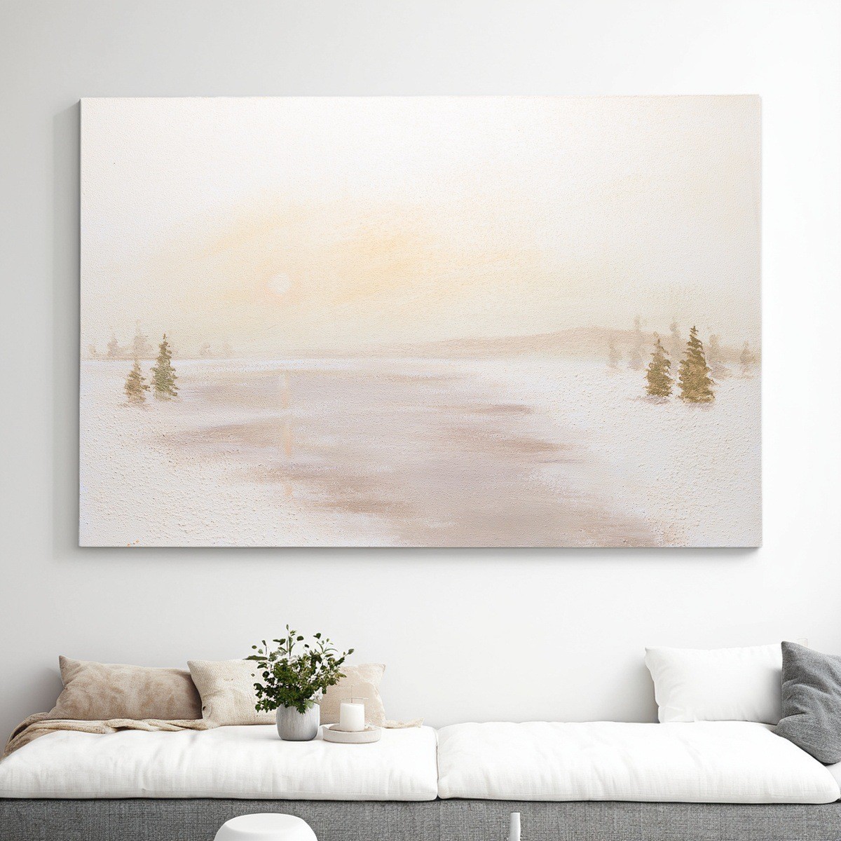 雪原暖阳北方客厅装饰画沙发背景墙横幅挂画高级感小众艺术餐厅画