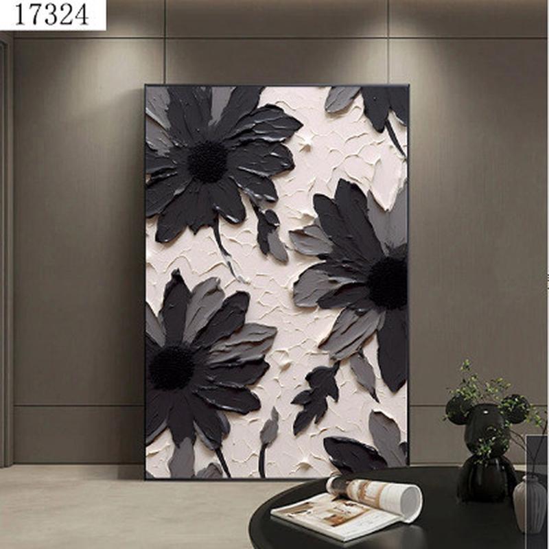 纯手绘花卉抽象装饰画现代简约客厅玄关挂画大画落地尺寸立体油画图片