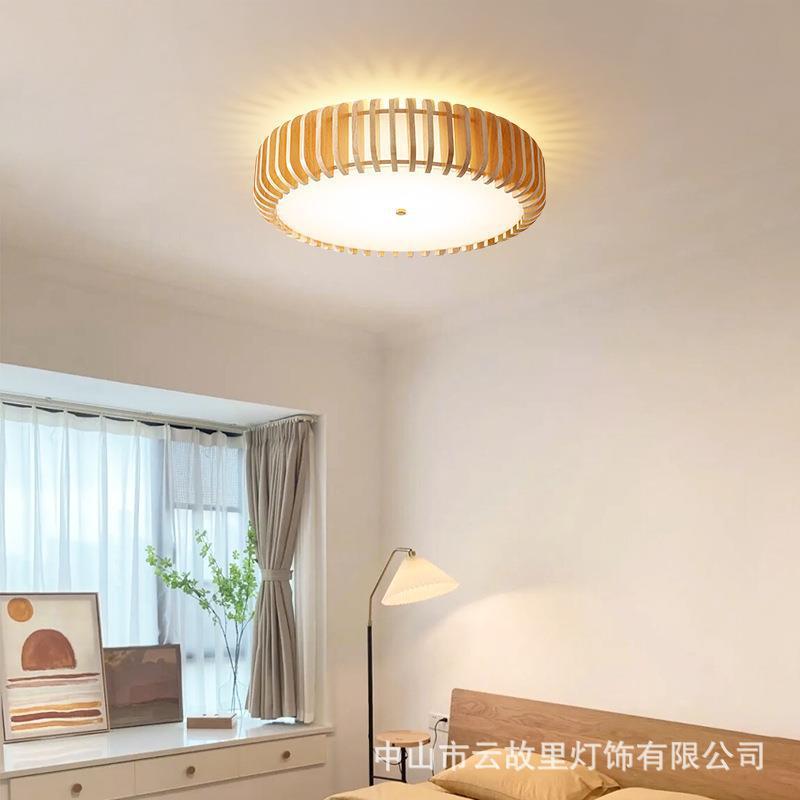 日式简约卧室吸顶灯2022年新款木质南瓜灯书房餐厅灯民宿榻榻米灯