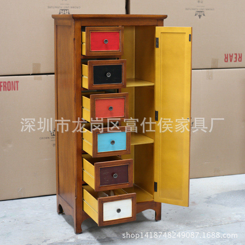 热销美式家具玄关高立柜斗柜复古储物柜单门装饰高柜边柜橱子乡村