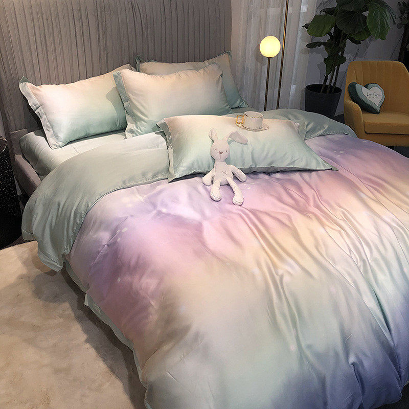 alj6春夏60支被套渐变色星辰简约冰丝双面天丝四件套1.8m床上用品