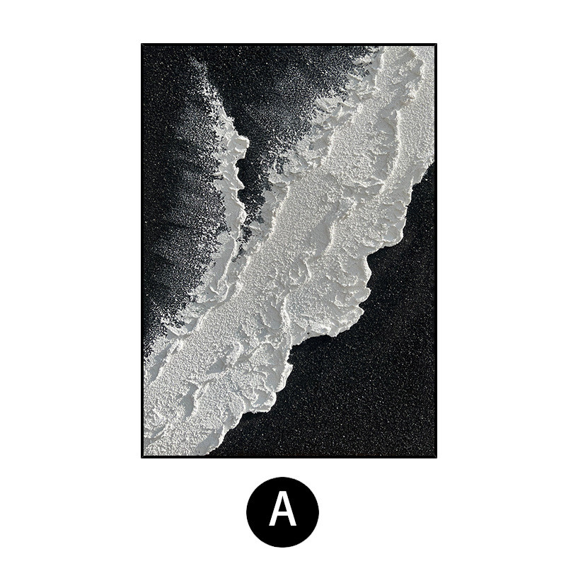 黑白浪潮立体客厅背景墙抽象画玄关挂画肌理落地装饰画手绘油画图片