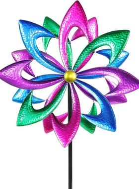 热销金属花园铁艺插件创意庭院旋转风车户外风车工艺品地插摆件批