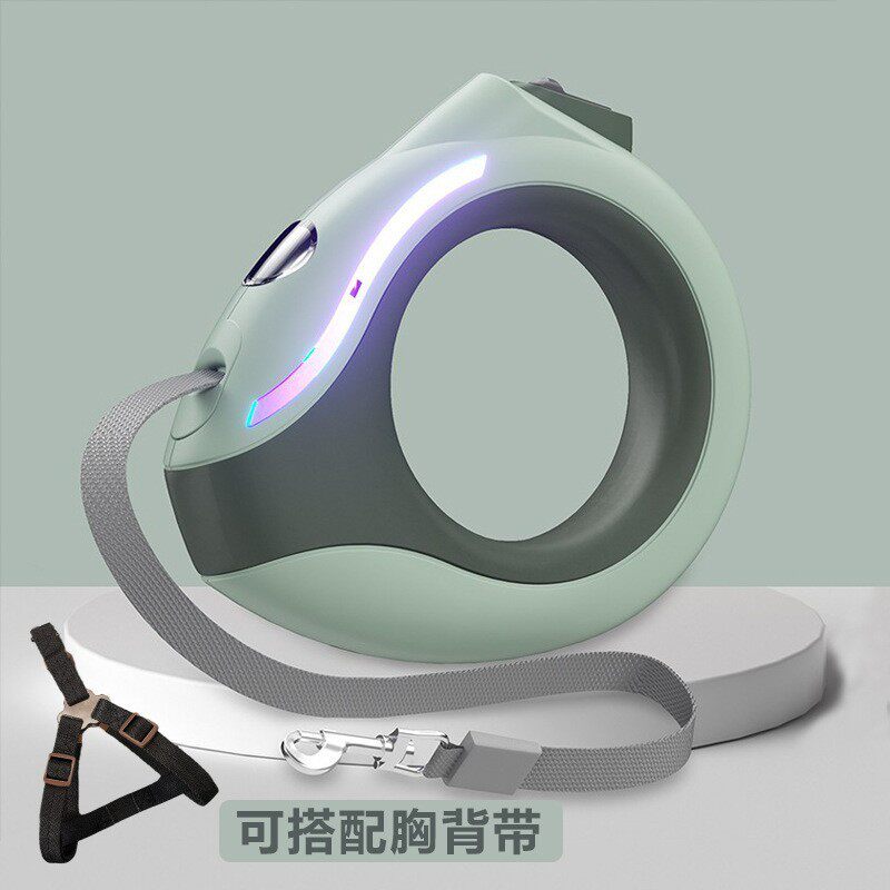 圆环自动伸缩发光遛狗绳防挣脱带灯牵引绳狗链宠物用品批发