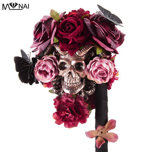 热销lolita权杖暗黑哥特骷髅玫瑰花手杖魔法棒魔女拍照万圣节道具