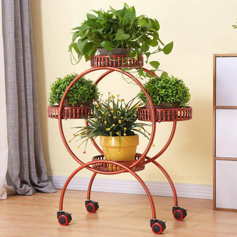 花架铁艺带多层轮可移动落地式花架子客厅阳台室内多肉绿萝花盆架
