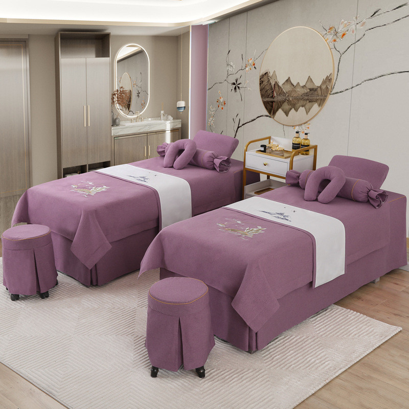 美容床罩四件套高档棉麻洗头床套美容院专用床罩按摩理疗床套批发