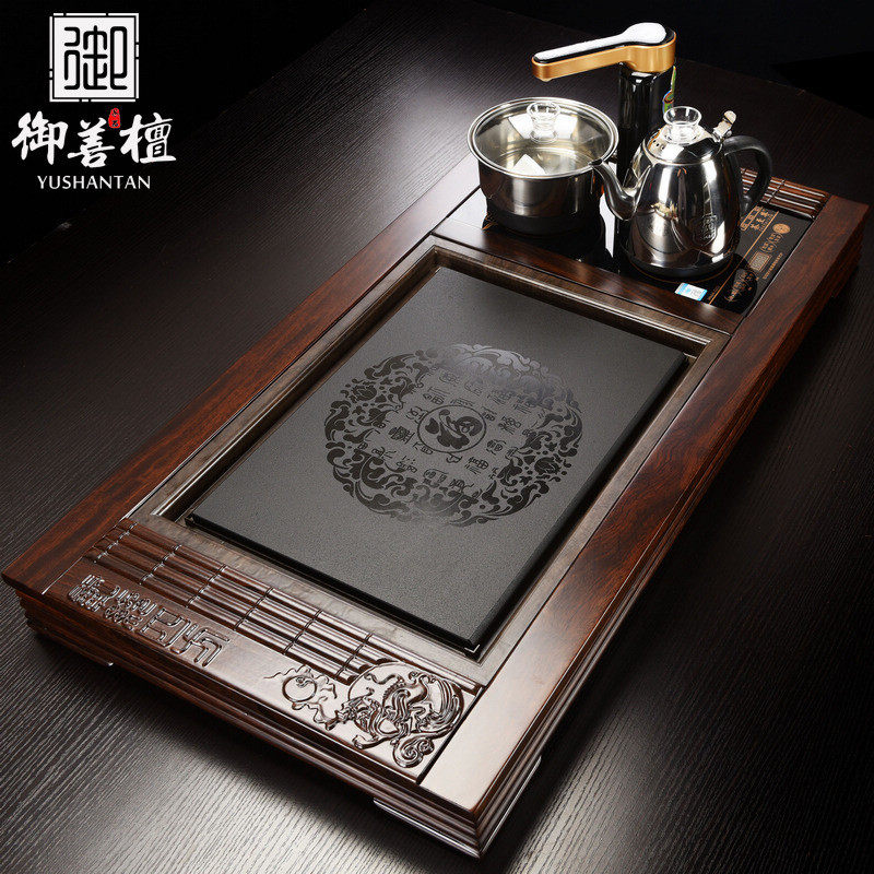 黑檀乌金石茶台功夫茶具套装家用四合一简约实木茶盘全自动烧水炉