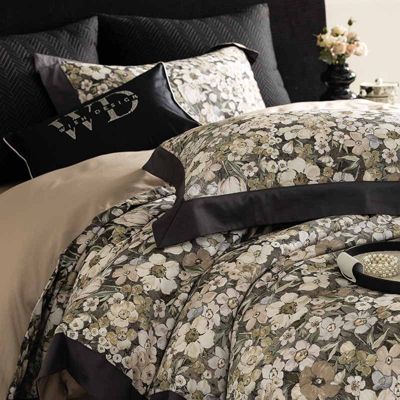 美式复古风120支天丝棉四件套亲肤柔软床单被套高级感轻奢床上用