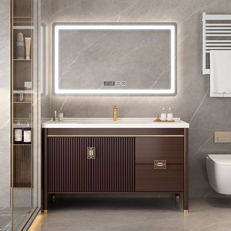 新中式浴室柜橡木落地式组合柜陶瓷盆智能实木卫生间洗漱台卫一体