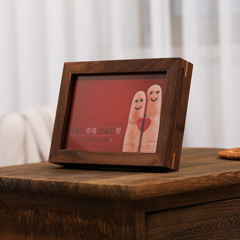 nn0i实木榫卯相框摆台黑胡桃木画框678寸儿童婚纱全家福写真照