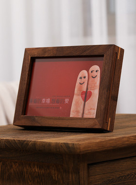 nn0i实木榫卯相框摆台黑胡桃木画框678寸儿童婚纱全家福写真照